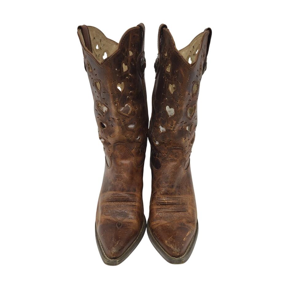 Durango Y2K Vintage Western Heart Cowboy Boots Brown Leather 8.5M Festival - Picture 7 of 7